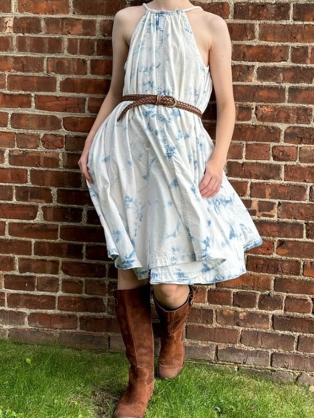 Anthropologie Holding Horses Chambray Tie Down Swim Dress Rope Straps & Pockets